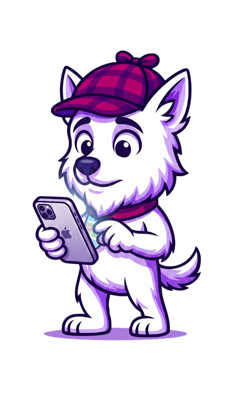 FindFetcher mascot checking their phone