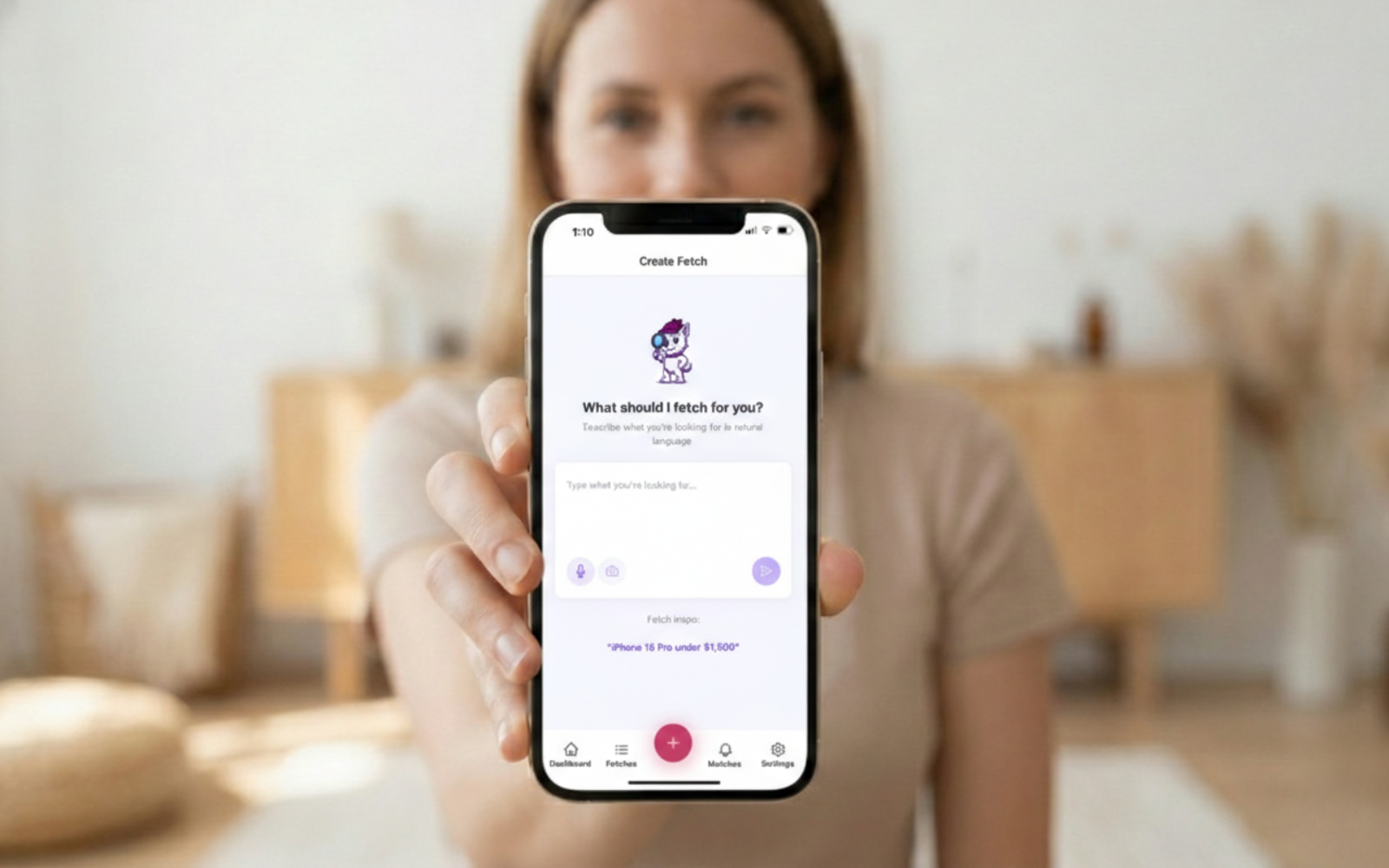 Woman using FindFetcher to track prices and find deals